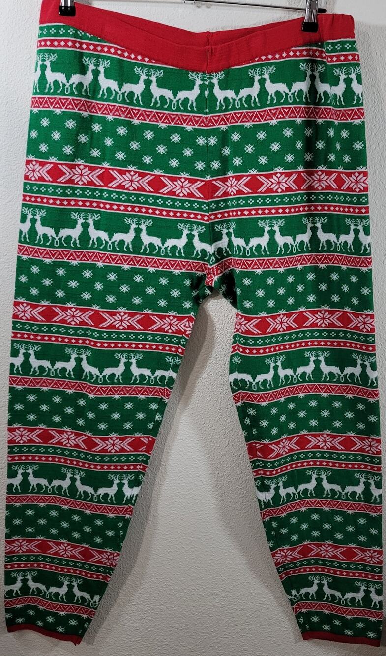 United States Sweater Green Red Reindeer Print Christmas Legging 1X Stretch Soft